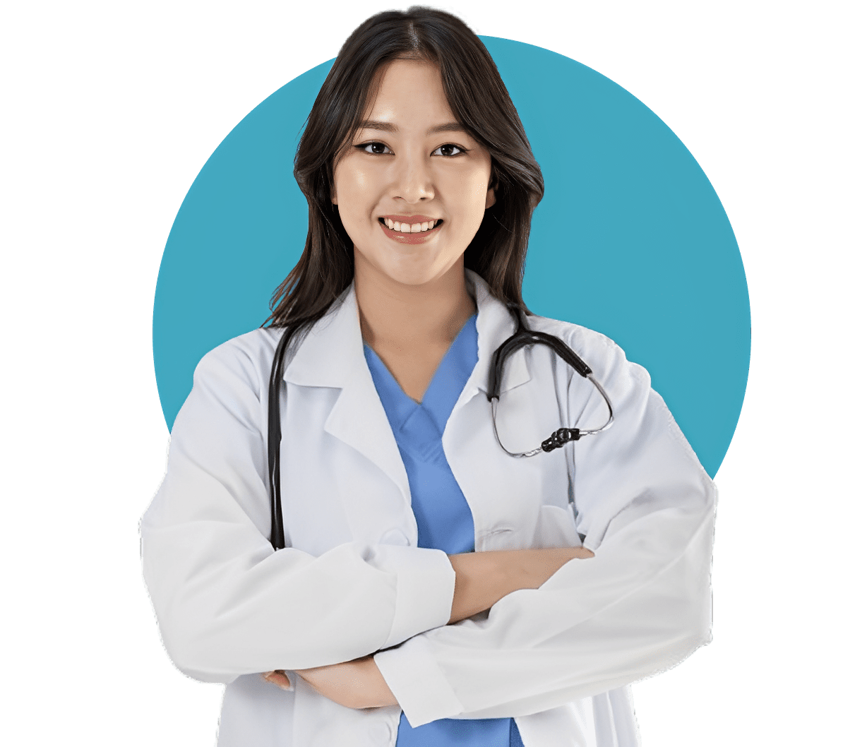 Doctor in white coat smiling