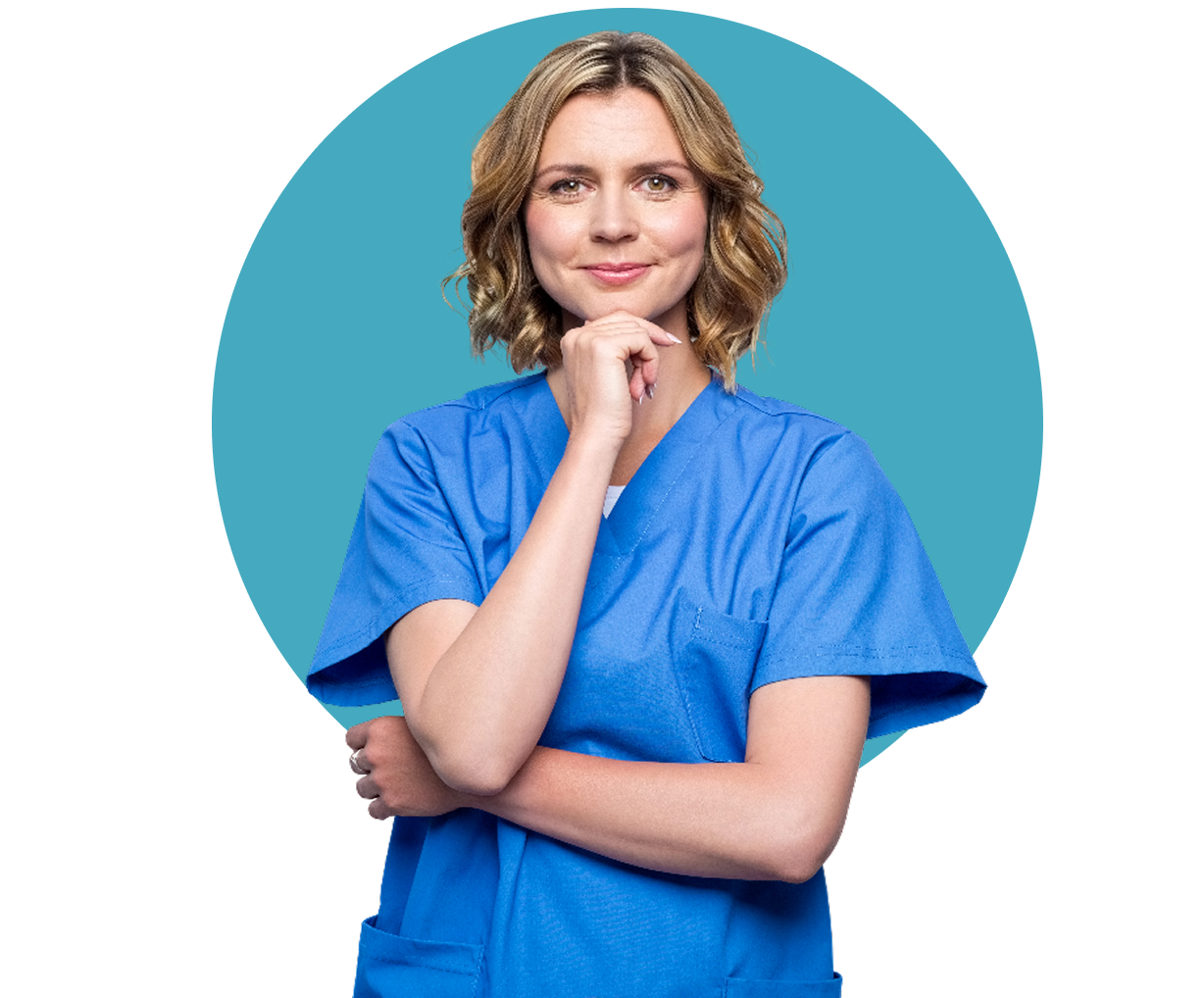 Medical professional in blue uniform