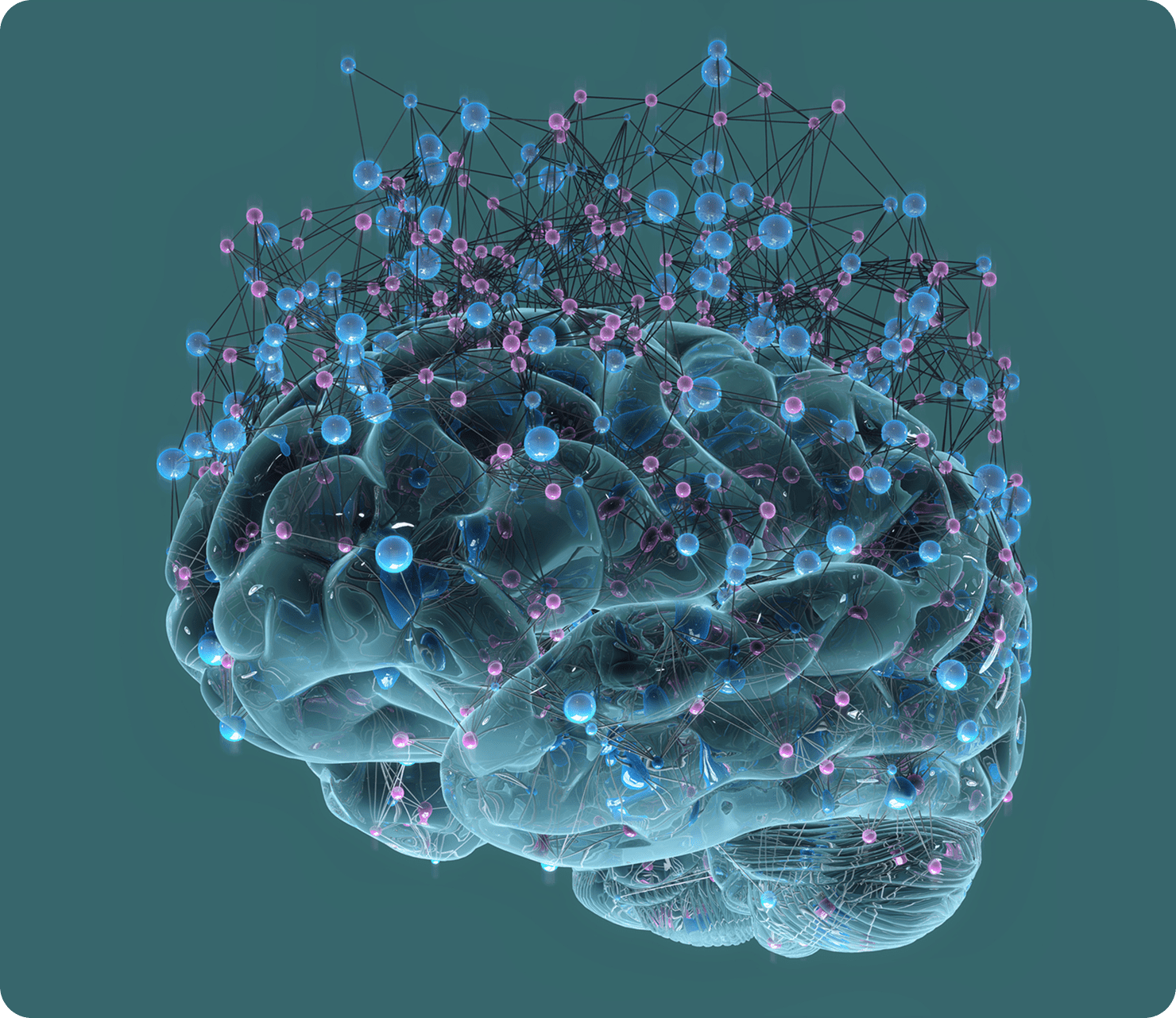 Brain with interconnected nodes and lines